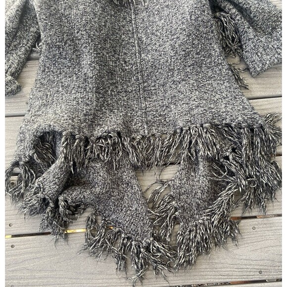 Kensie Grey Marled Fringe Knit Open Front Cardigan Sweater L Asymmetrical - Picture 13 of 15
